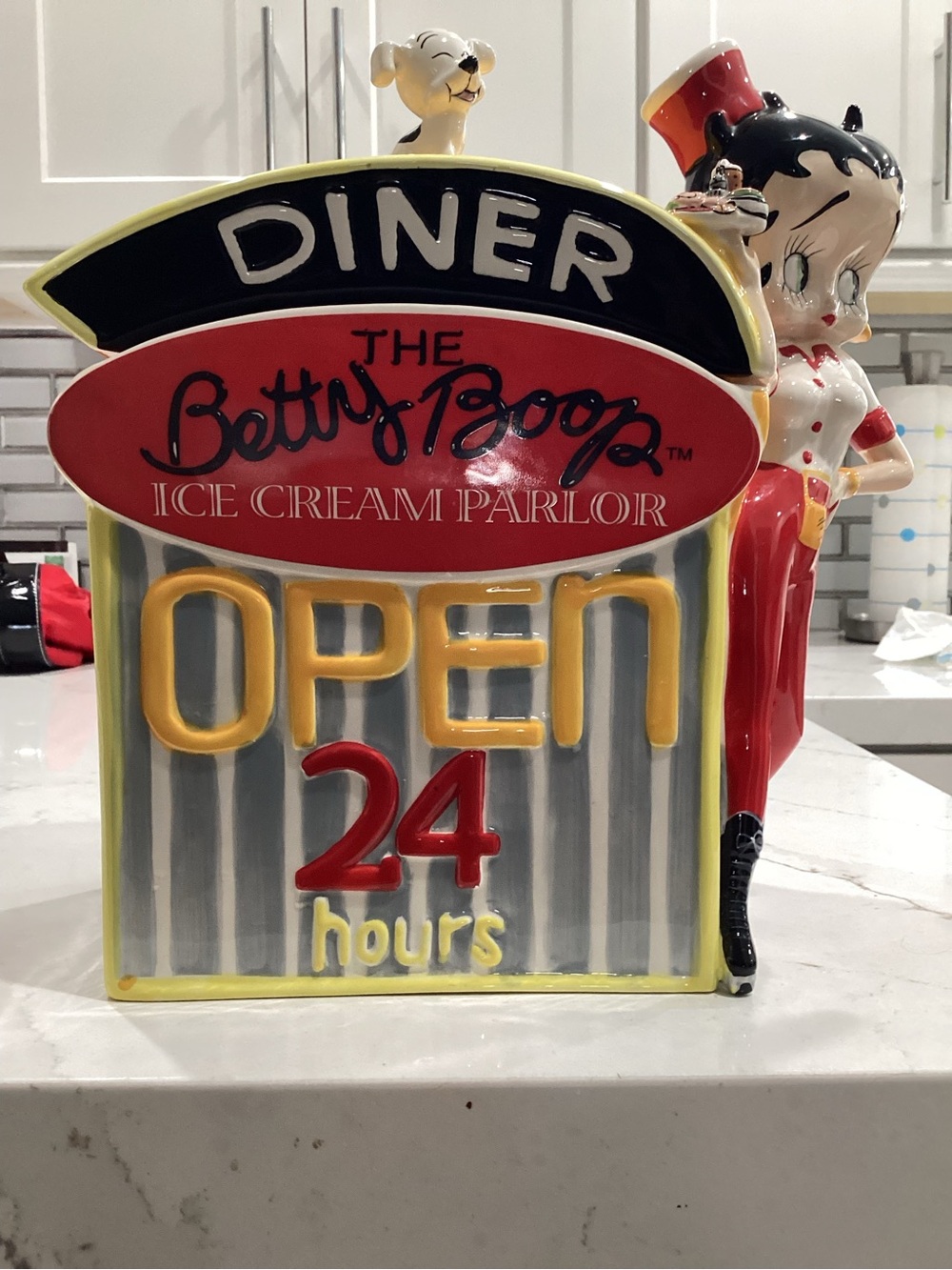 Betty Boop Red Black Yellow Ice Cream Parlor OPEN 24 Hours Sign